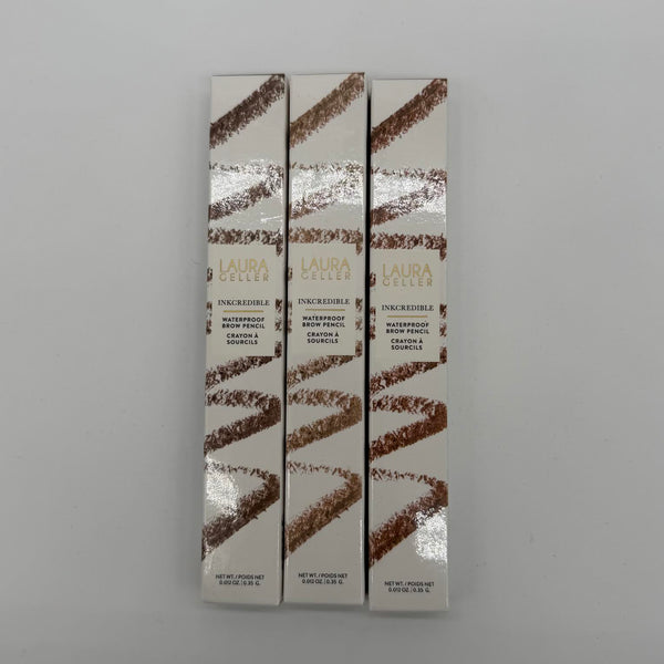 WHOLESALE LAURA GELLER INKCREDIBLE WATERPROOF BROW PENCIL PACKAGE #1 - 3 COLORS ASSORTED - 48 PIECE LOT