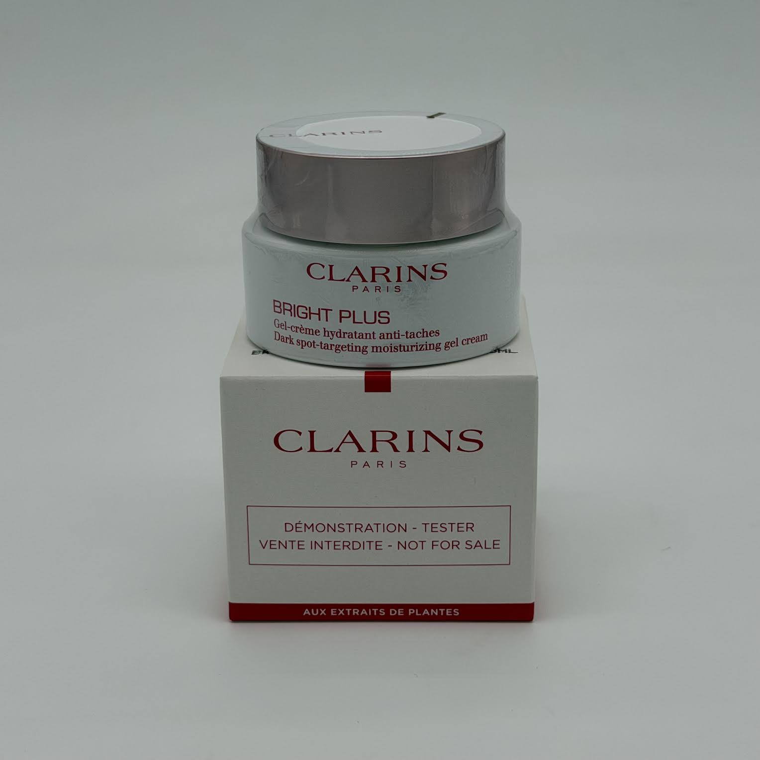 WHOLESALE CLARINS BRIGHT PLUS DARK SPOT-TARGETING MOISTURIZING GEL CREAM TESTER BOX 1.7 OZ - 48 PIECE LOT
