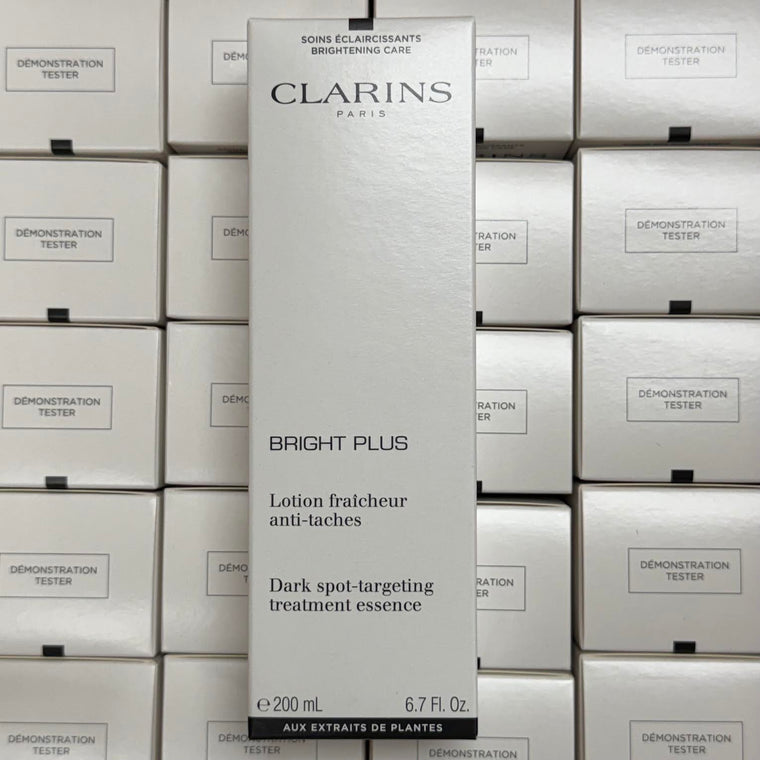 WHOLESALE CLARINS BRIGHT PLUS DARK SPOT-TARGETING TREATMENT ESSENCE TESTER BOX 6.7 OZ - 32 PIECE LOT