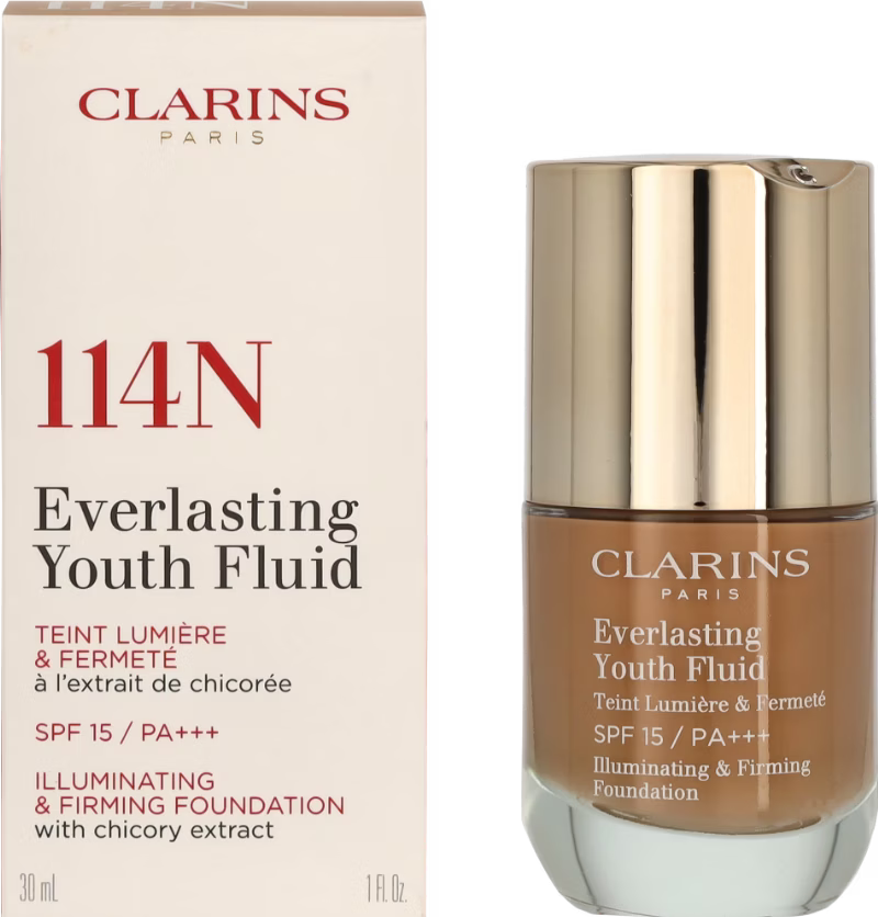 WHOLESALE CLARINS EVERLASTING YOUTH FLUID ILLUMINATING & FIRMING FOUNDATION 1 OZ - 114N - 48 PIECE LOT