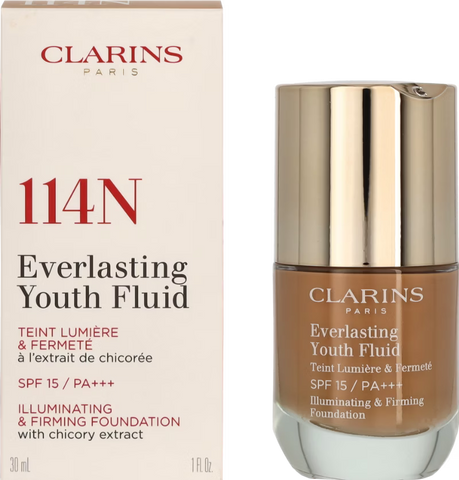 WHOLESALE CLARINS EVERLASTING YOUTH FLUID ILLUMINATING & FIRMING FOUNDATION 1 OZ - 114N - 48 PIECE LOT