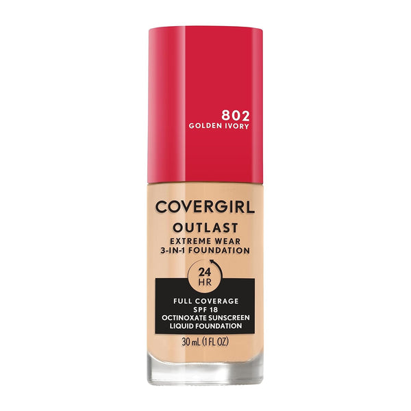 WHOLESALE COVERGIRL OUTLAST EXTREME WEAR 3-IN-1 FOUNDATION 1 OZ - GOLDEN IVORY 802 - 72 PIECE LOT