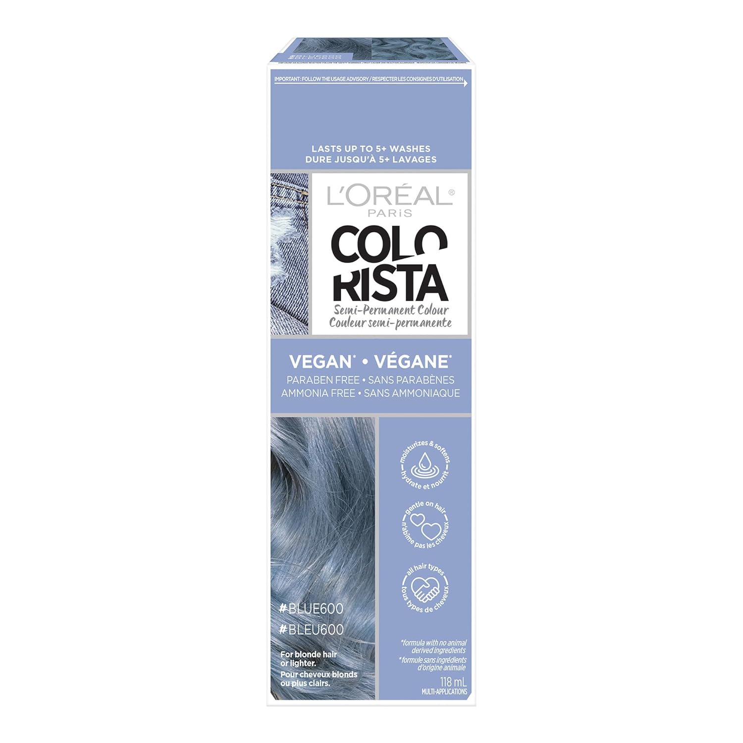 WHOLESALE LOREAL COLORISTA SEMI-PERMANENT HAIR COLOR FOR BLEACHED, LIGHT BLONDE OR HIGHLIGHTED HAIR - #BLUE600  - 48 PIECE LOT