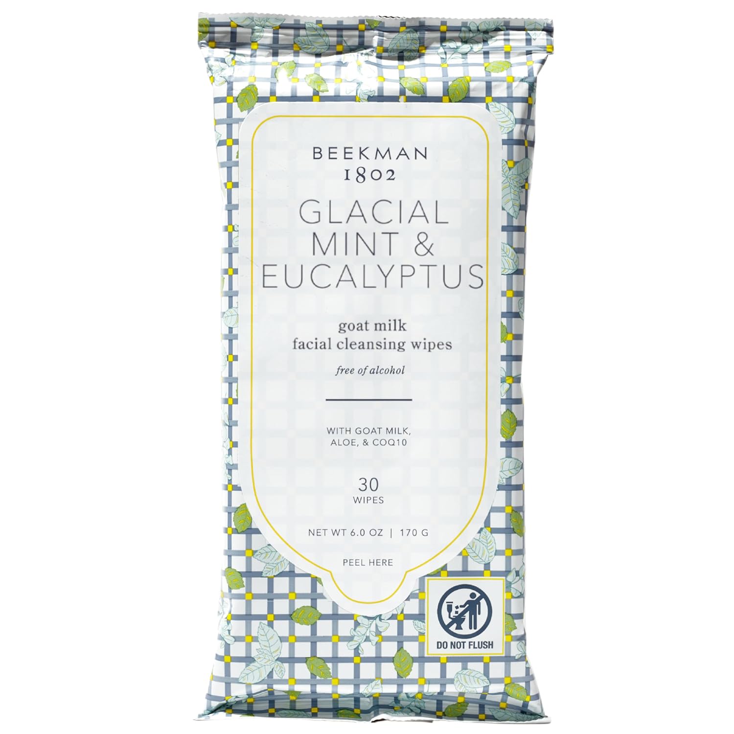 WHOLESALE BEEKMAN 1802 GLACIAL MINT & EUCALYPTUS GOAT MILK FACIAL CLEANSING WIPES - 30 COUNT - 48 PIECE LOT