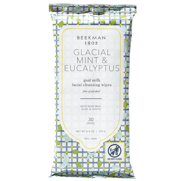 WHOLESALE BEEKMAN 1802 GLACIAL MINT & EUCALYPTUS GOAT MILK FACIAL CLEANSING WIPES - 30 COUNT - 48 PIECE LOT
