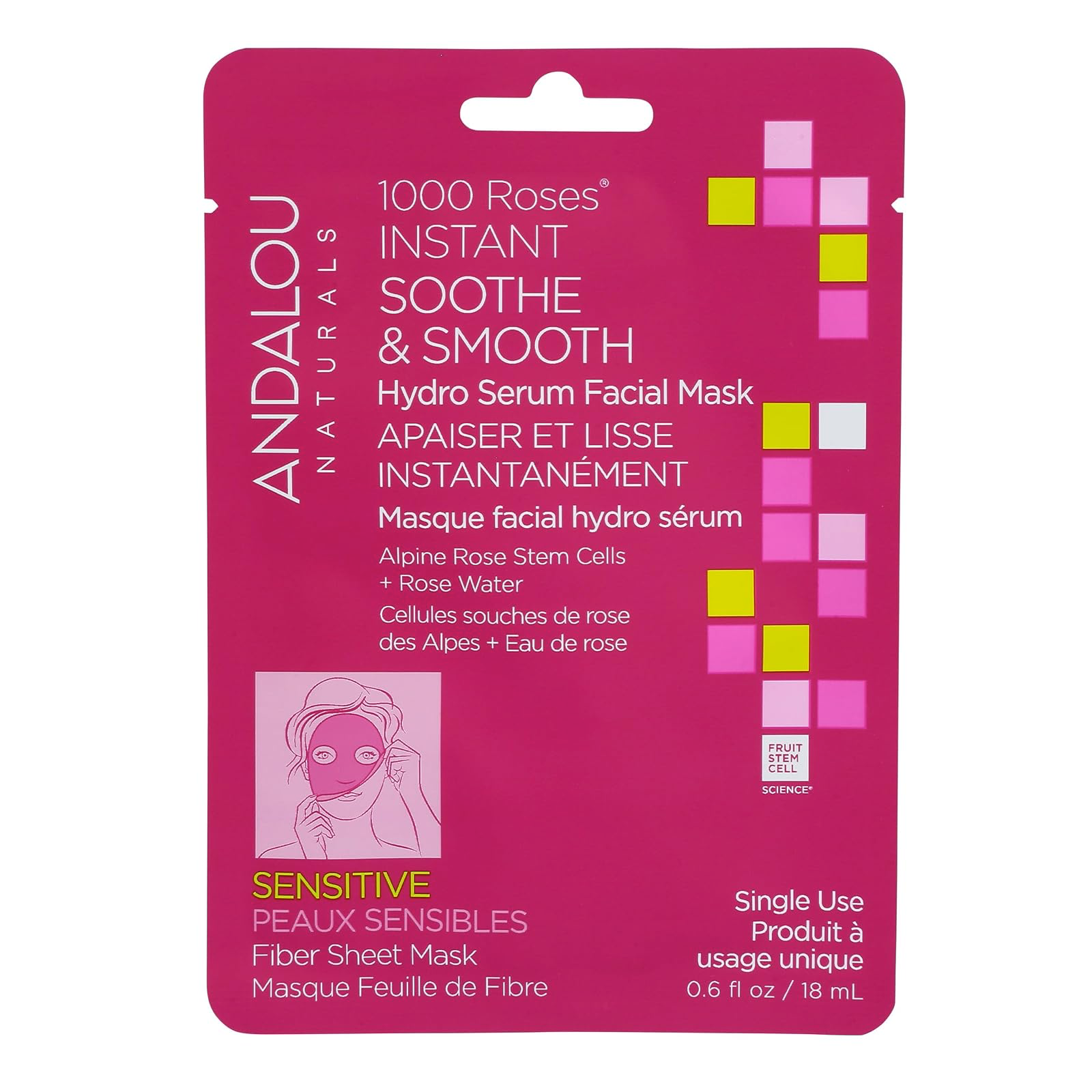 WHOLESALE ANDALOU NATURALS 1000 ROSES INSTANT SOOTHE & SMOOTHE HYDRO SERUM FACIAL MASK 0.6 OZ - 72 PIECE LOT