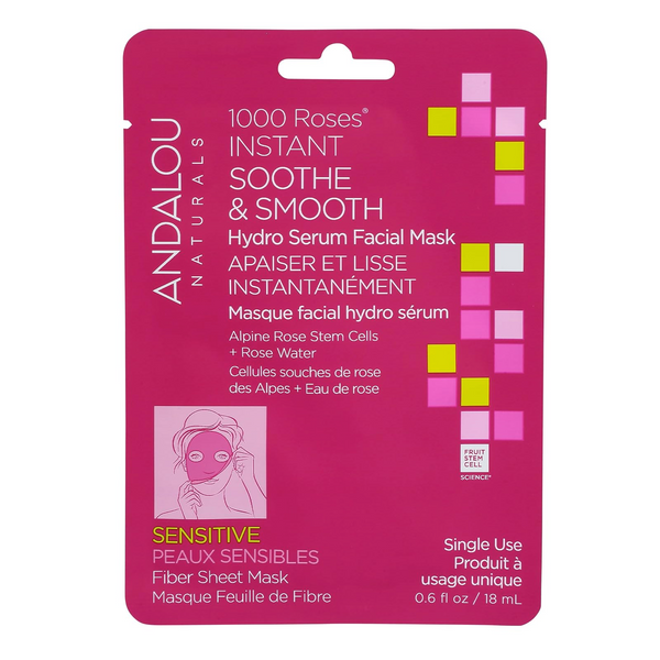 WHOLESALE ANDALOU NATURALS 1000 ROSES INSTANT SOOTHE & SMOOTHE HYDRO SERUM FACIAL MASK 0.6 OZ - 72 PIECE LOT