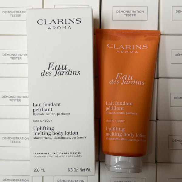WHOLESALE CLARINS EAU DES JARDINS UPLIFTING MELTING BODY LOTION TESTER BOX 6.8 OZ - 50 PIECE LOT