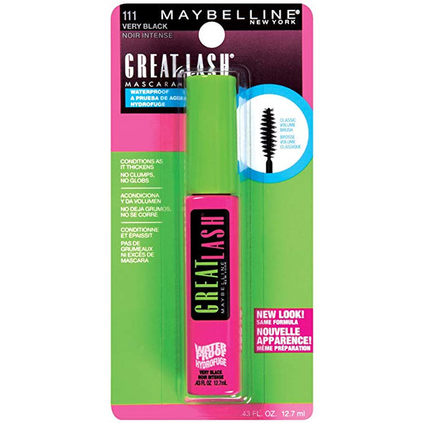 WHOLESALE MAYBELLINE GREAT LASH WATERPROOF MASCARA - VERY BLACK 111 - 72 PIECE LOT